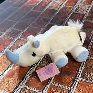 Precious Moments Tender Tails Cream and Blue Stuffed Rhino